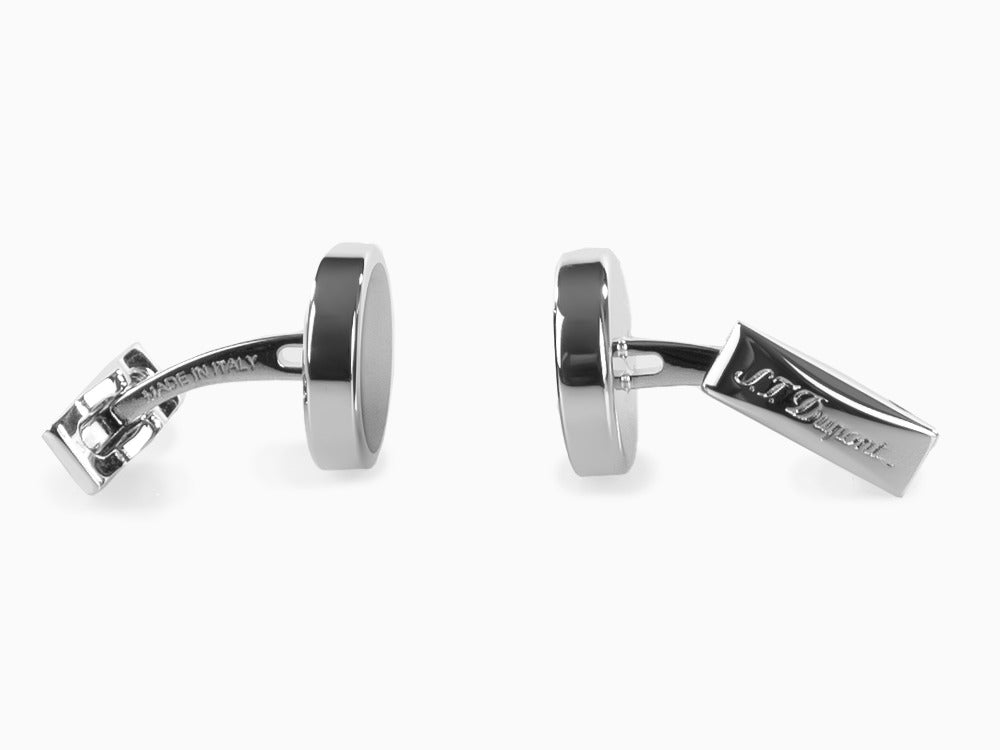 S.T. Dupont Round Cufflinks, Steel, Black lacquer, Palladium, Black, 005576