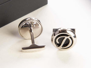 S.T. Dupont Round Cufflinks, Steel, Lacquer, Stainless Steel, Silver, 005585