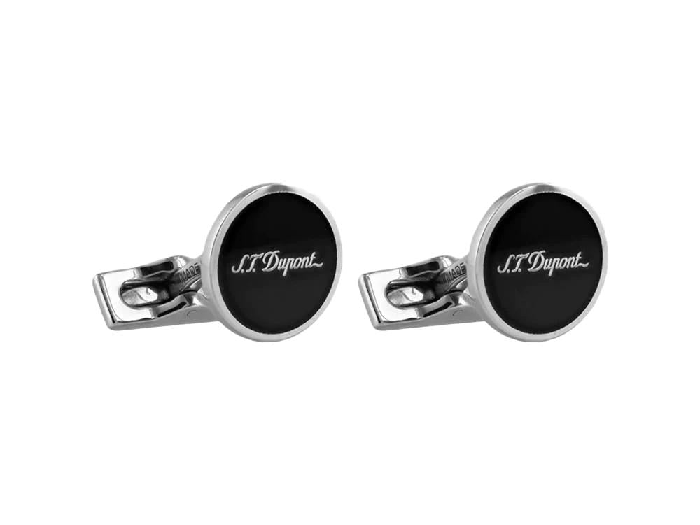 S.T. Dupont D Cufflinks, Silver, Lacquer, Black, 005832