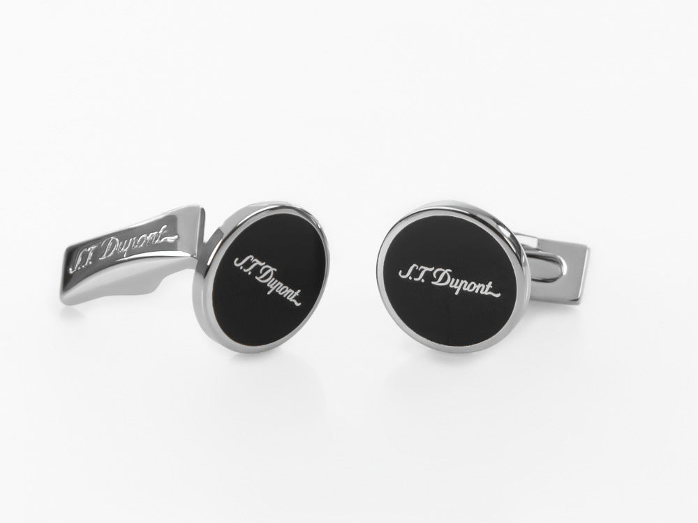 S.T. Dupont D Cufflinks, Silver, Lacquer, Black, 005832