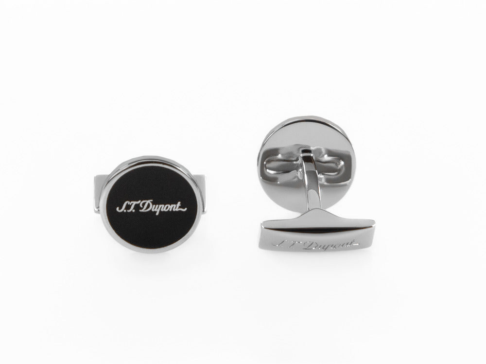 S.T. Dupont D Cufflinks, Silver, Lacquer, Black, 005832