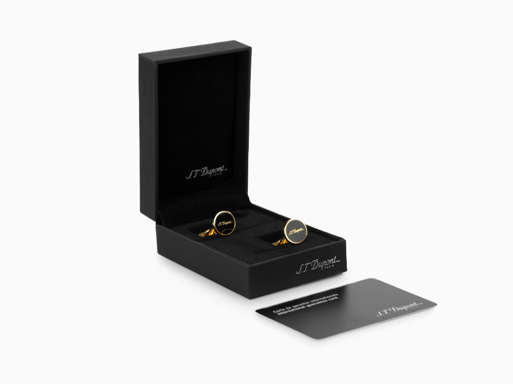 S.T. Dupont D Cufflinks, Lacquer, Gold, Black, 005833