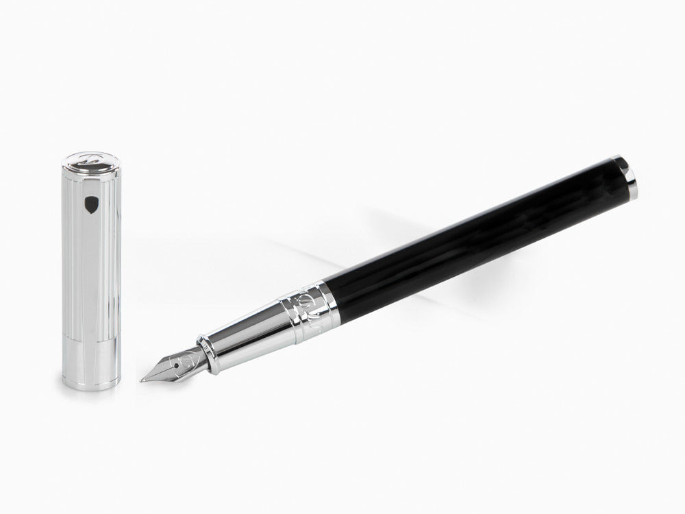 S.T. Dupont D-Initial Fountain Pen, Lacquer, Black, Chrome Trim, 260204
