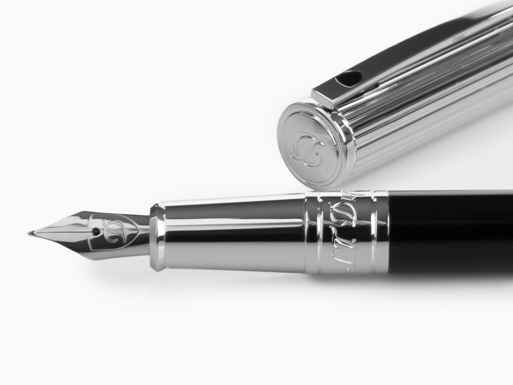 S.T. Dupont D-Initial Fountain Pen, Lacquer, Black, Chrome Trim, 260204