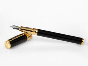 S.T. Dupont D-Initial Fountain Pen, Lacquer, Black, Gold plated, 260205