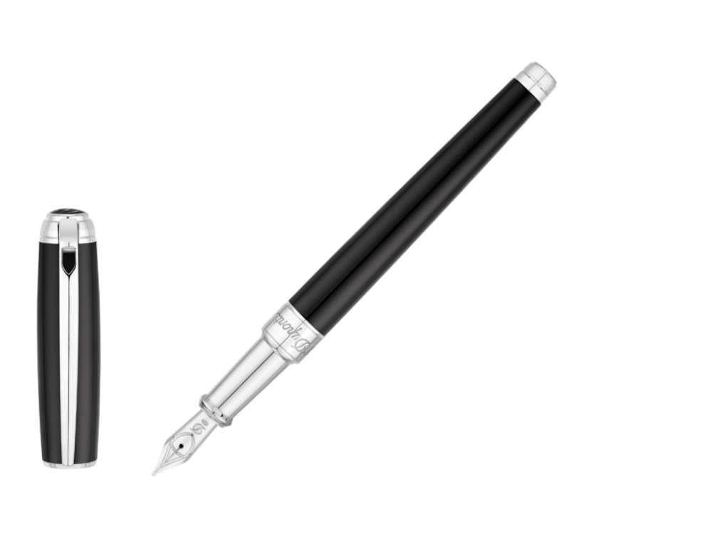 S.T. Dupont New Line D Medium Fountain Pen, Lacquer, Black, Palladium