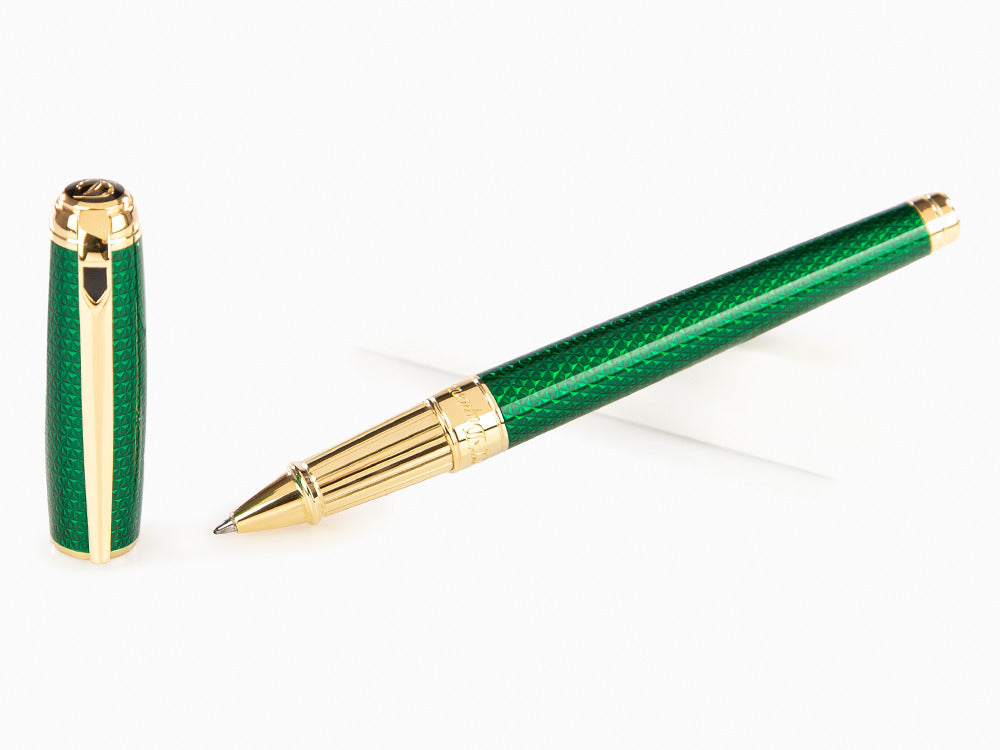 S.T. Dupont Line D Guilloche Large Rollerball pen, Green, Gold trim, 412113L