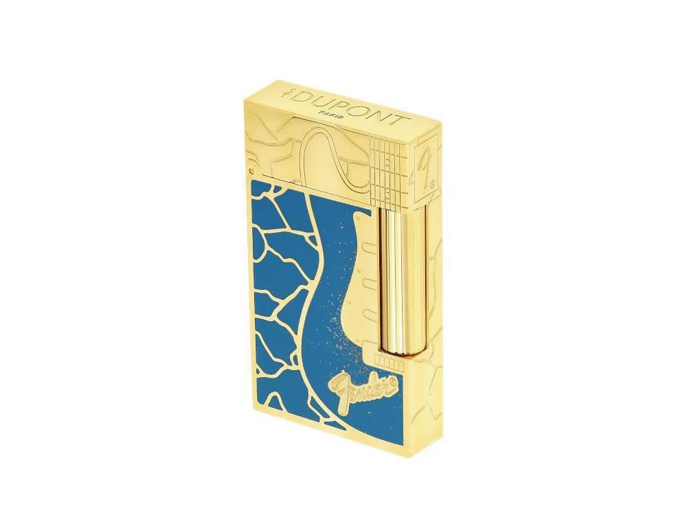 S.T. Dupont L2 Cling Fender Lighter, Brass, Gold Powder, Blue, 16026CL