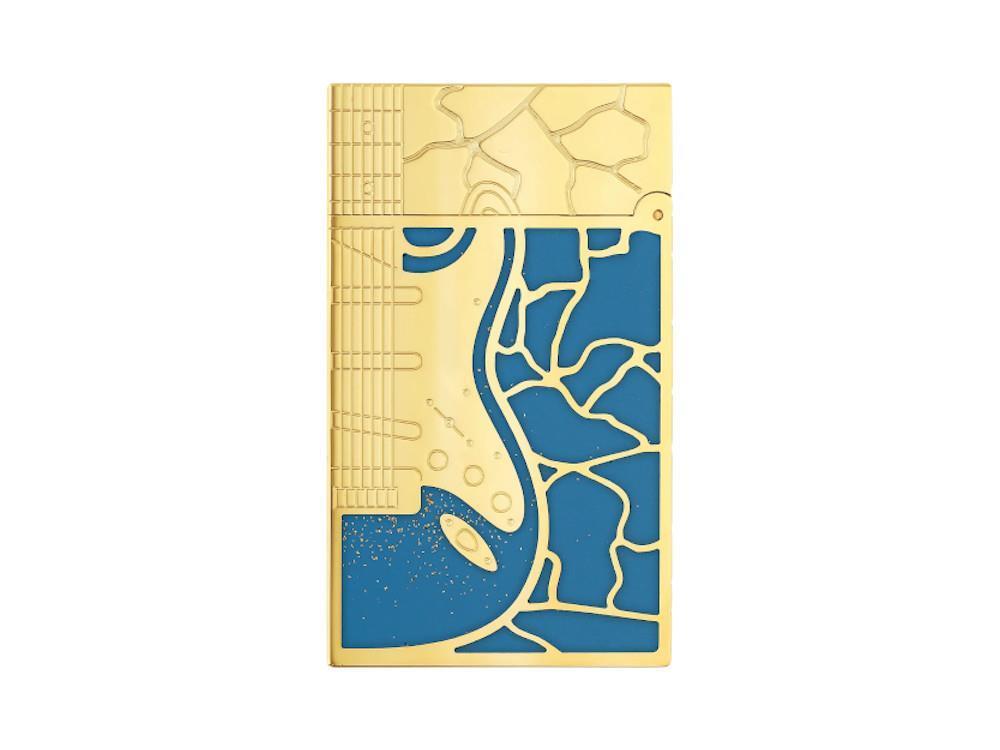 S.T. Dupont L2 Cling Fender Lighter, Brass, Gold Powder, Blue, 16026CL