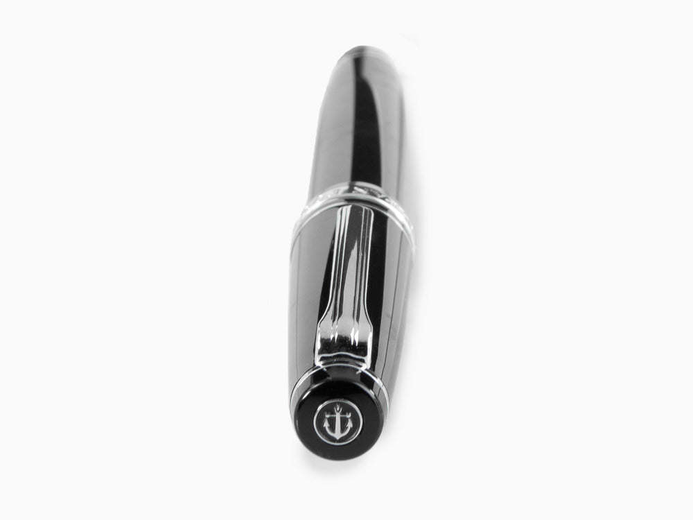 Sailor Professional Gear Slim Silver Fountain Pen, Black, Rhodium trim