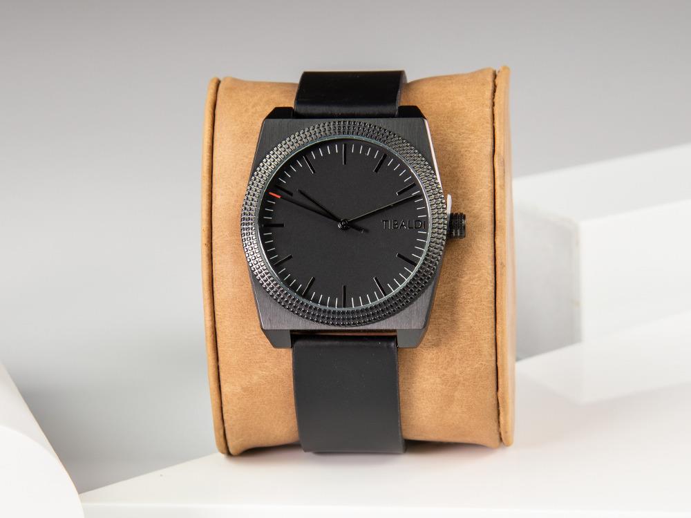 Tibaldi Men's Quartz Watch, Black, 39mm x 46mm, Leather strap, TMM-PVD-LT