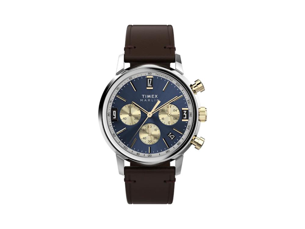 Timex Marlin Men's Leather Quartz Watch, Blue, 40 mm, TW2W60400A