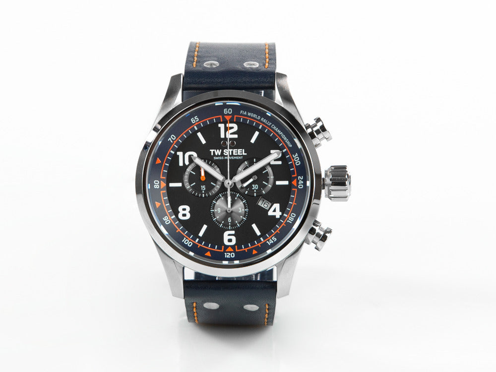 TW Steel Fast Lane Quartz Watch Black 48 mm Leather strap 10 atm Iguana Sell UK