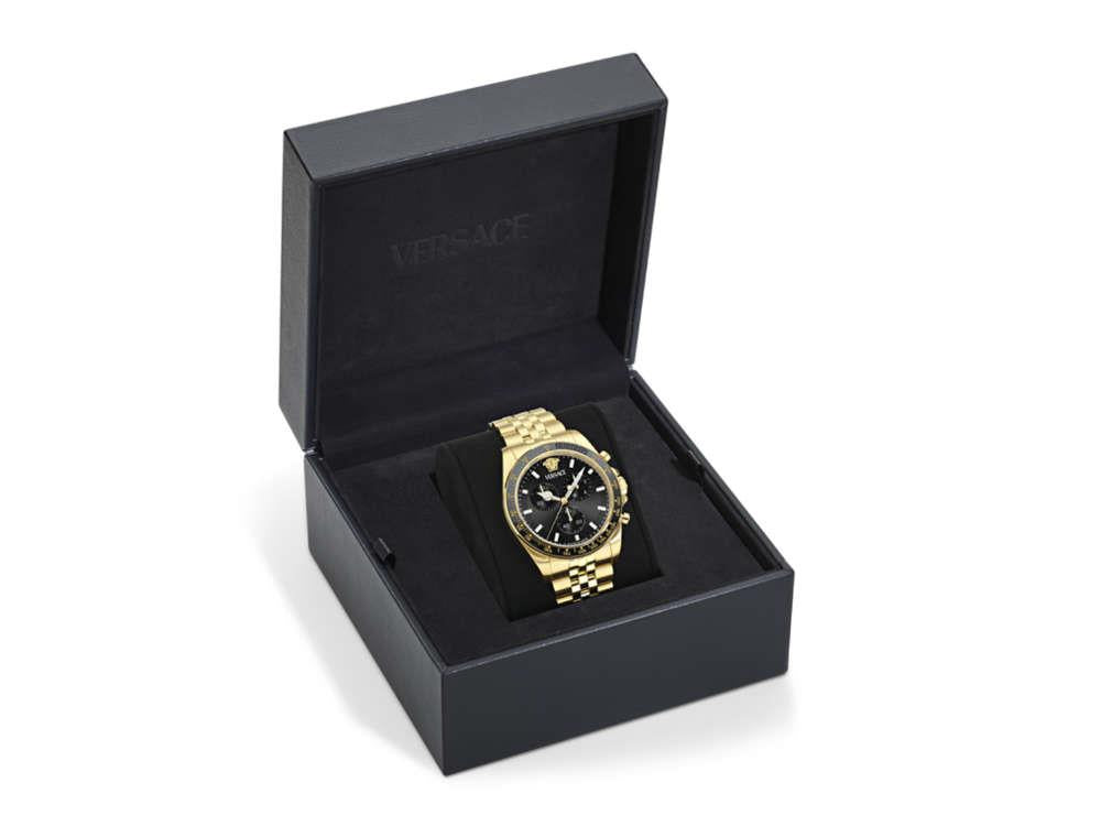 Versace Greca Chrono Wave Quartz Watch, PVD Gold, Black, 43 mm, VE0H00525