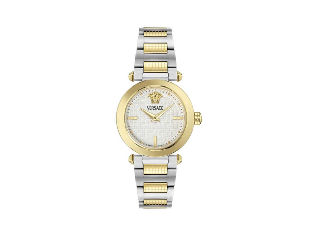 Versace Greek Quartz Watch, PVD Gold, Silver, 35 mm, Sapphire Crystal, VE5B00325