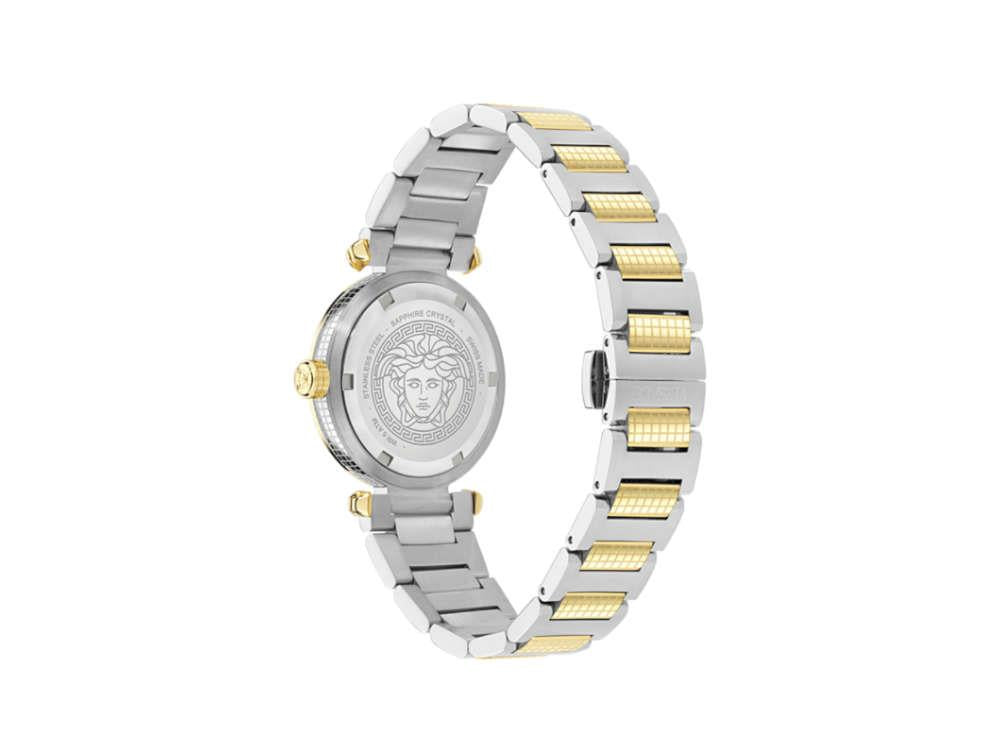 Versace Greek Quartz Watch, PVD Gold, Silver, 35 mm, Sapphire Crystal, VE5B00325