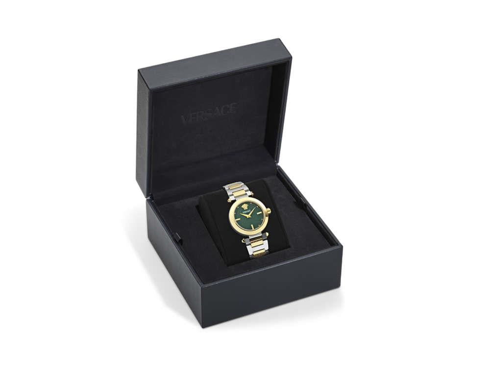 Versace Greek Quartz Watch, PVD Gold, Green, 35 mm, Sapphire Crystal, VE5B00525