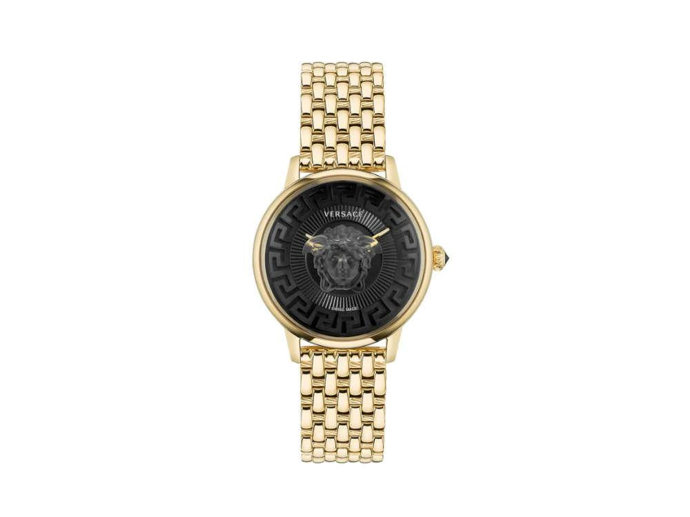 Versace Medusa Alchemy Quartz Watch, PVD Gold, Black, 38 mm, VE6F00523