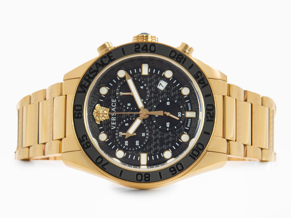 Versace Greca Dome Chrono Quartz Watch, PVD Gold, Black, 43 mm, VE6K00523