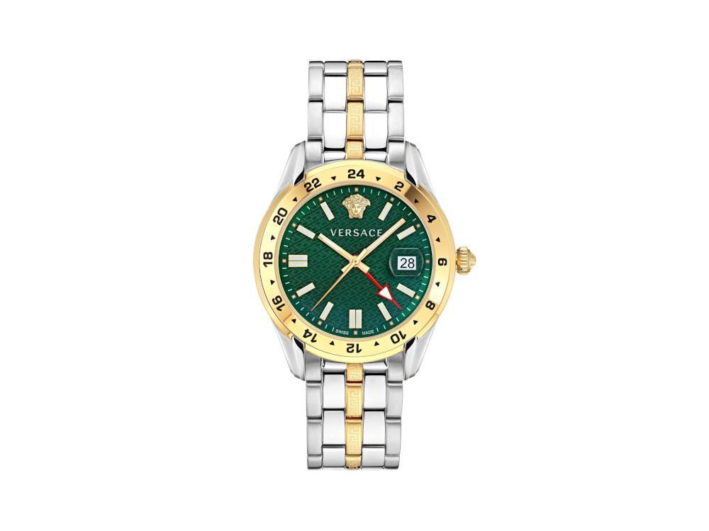 Versace Greca Time GMT Quartz Watch, Gold, Green, 41mm, Sapphire, VE7C00623