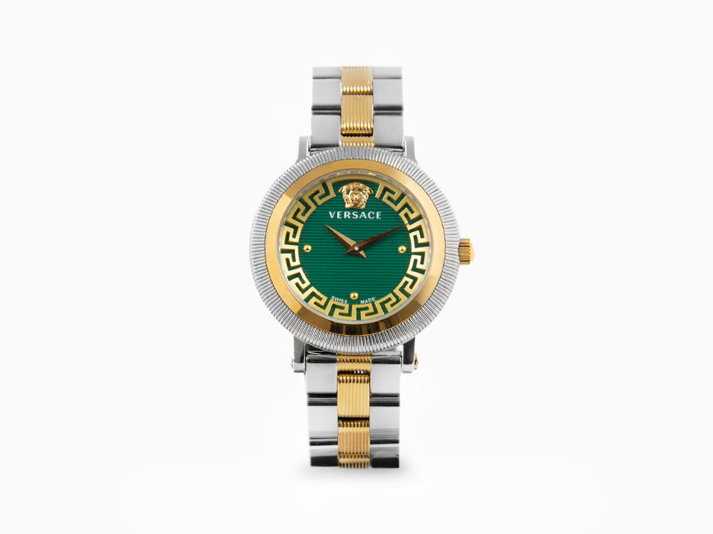 Versace Greca Flourish Quartz Watch, PVD Gold, Green, 35 mm, VE7F00523