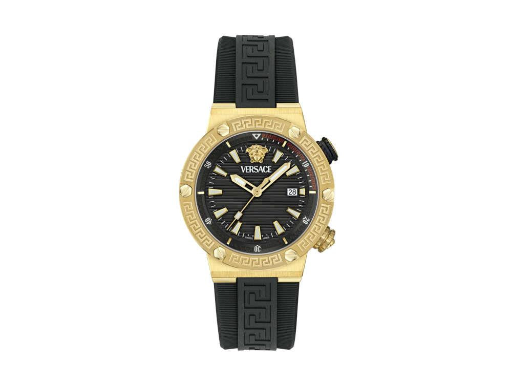 Versace Greca Logo Diver Quartz Watch, PVD Gold, Black, 43 mm, VE8G00324