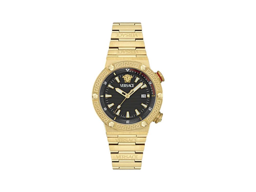 Versace Greca Logo Diver Quartz Watch, PVD Gold, Black, 43 mm, VE8G00624