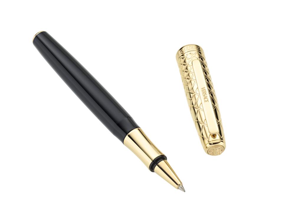 Versace Honos Rollerball pen, Resin, Black, Gold plated, VRTC00224