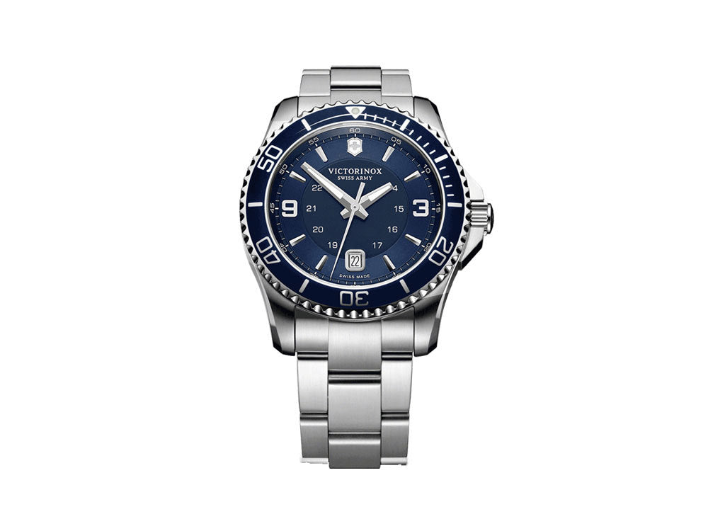 Victorinox Maverick Quartz Watch, Stainless Steel, Blue, 43 mm, Day, 10 atm