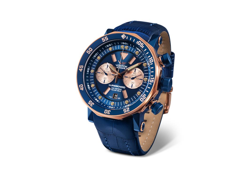 Vostok Europe Lunokhod-2 Quartz Watch, PVD, Blue, 49 mm, Chrono, 6S21-620E631