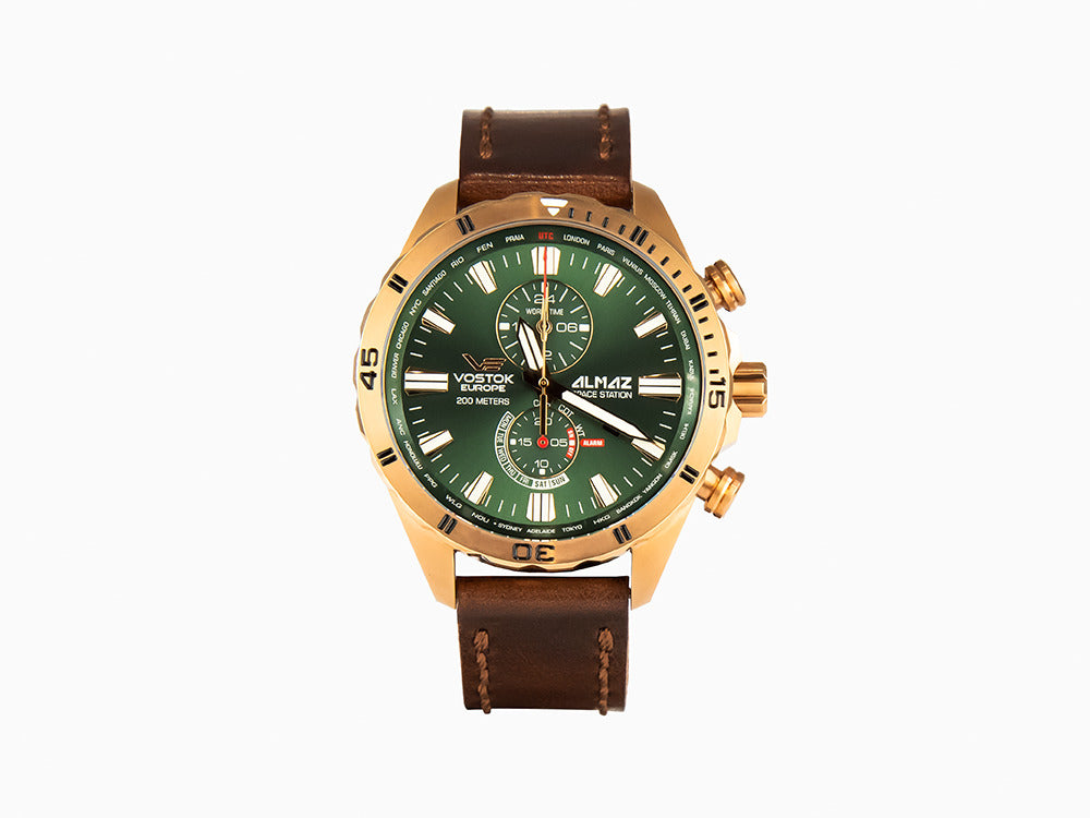 Vostok Europe Almaz Quartz Watch, PVD, Green, 47 mm, Chronograph, YM8J-320B656