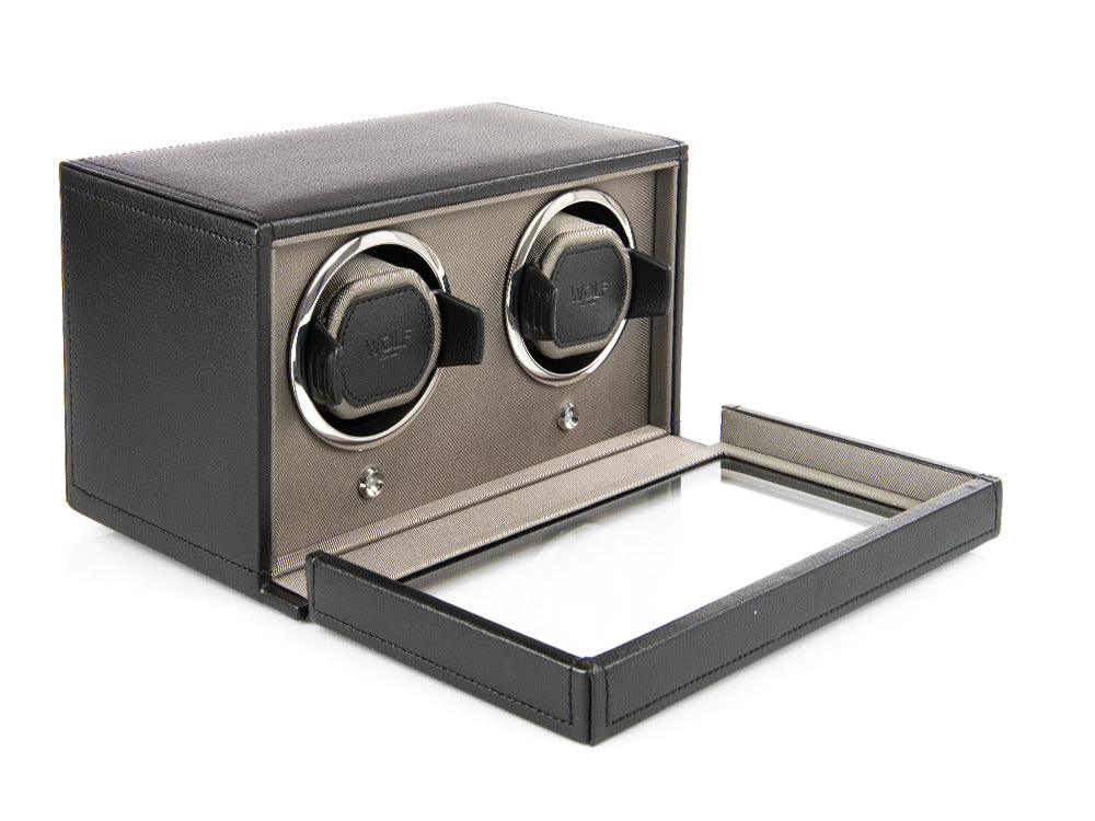 WOLF Cub Watch winder, 2 Watches, Black, Vegan Leather, 461203