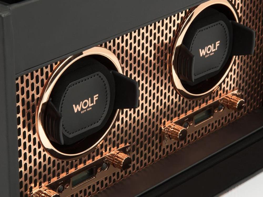 WOLF Axis Watch winder, 2 Watches, Black, Vegan Leather, 469316
