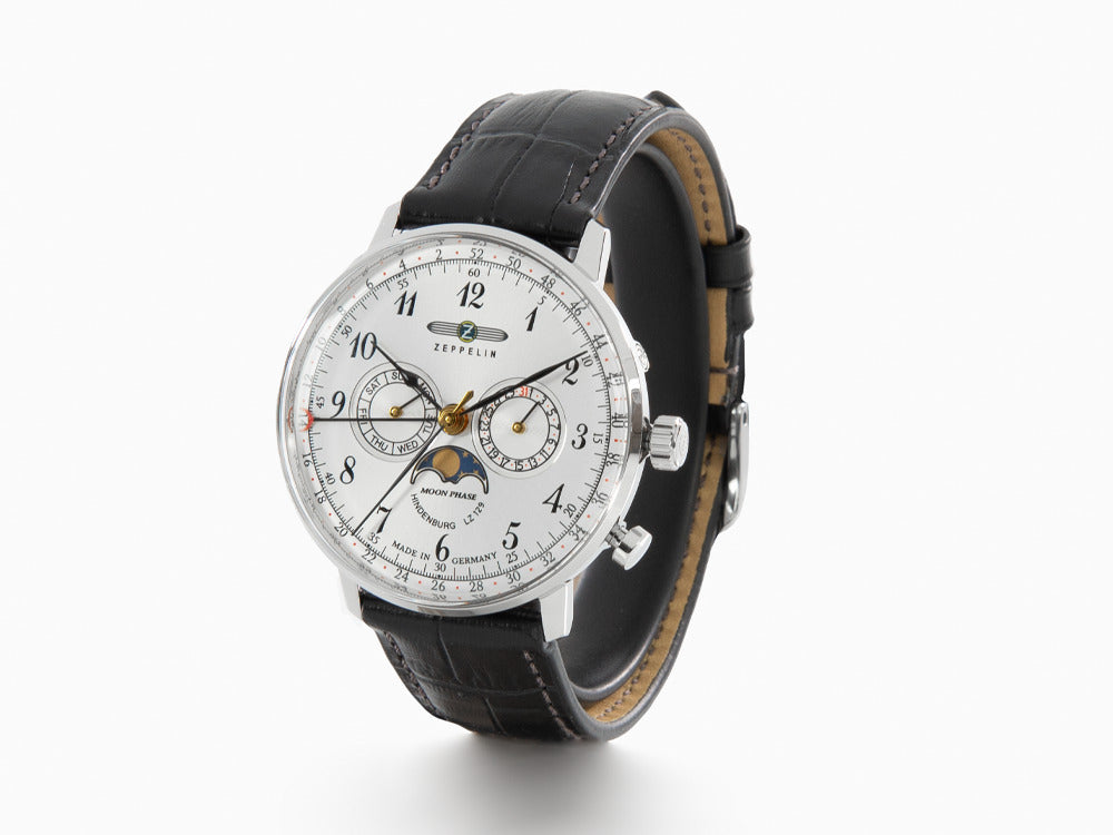 Zeppelin LZ 129 Hindenburg Moonphase Quartz Watch, Silver, 40 mm, 7036-1