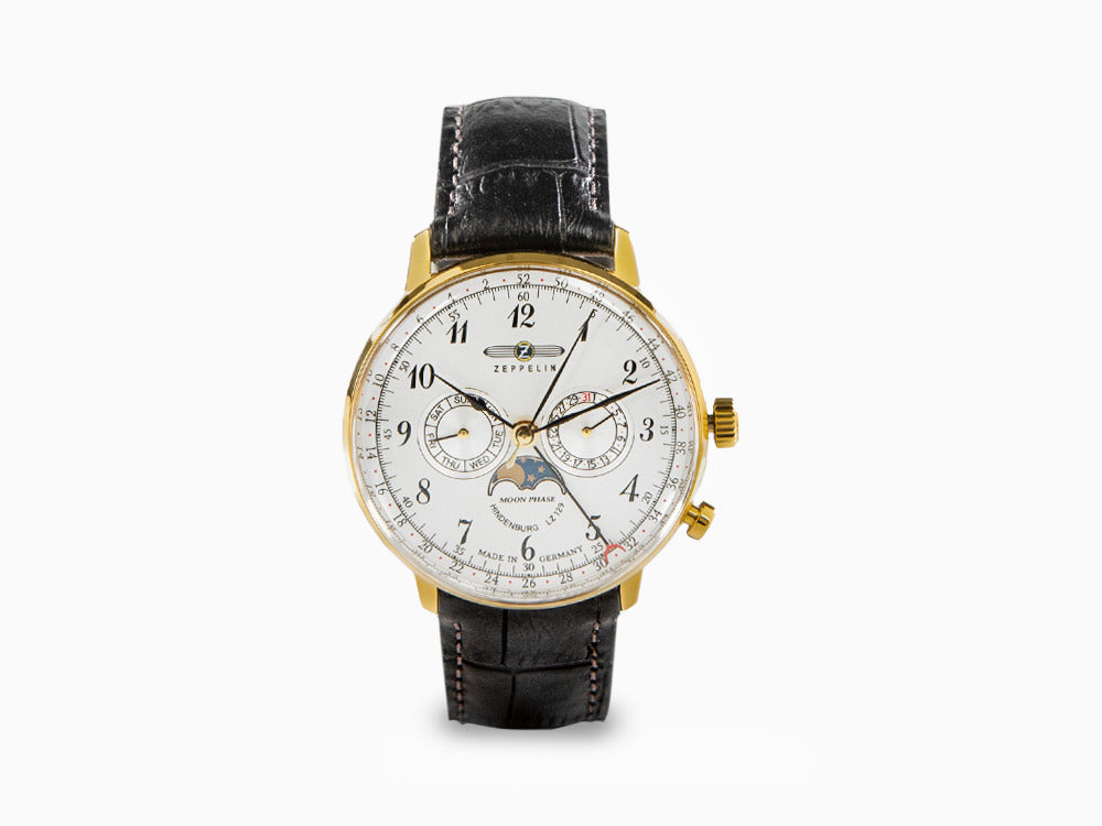 Zeppelin LZ 129 Hindenburg Moonphase Quartz Watch, PVD Gold, 40 mm, 7038-1 Zeppelin LZ 129 Hindenburg Moonphase Quartz Watch, PVD Gold, 40 mm, 7038-1