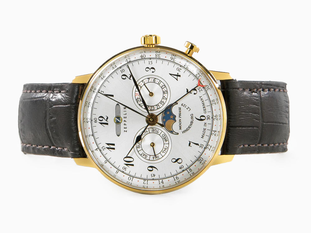 Zeppelin LZ 129 Hindenburg Moonphase Quartz Watch, PVD Gold, 40 mm, 7038-1 Zeppelin LZ 129 Hindenburg Moonphase Quartz Watch, PVD Gold, 40 mm, 7038-1
