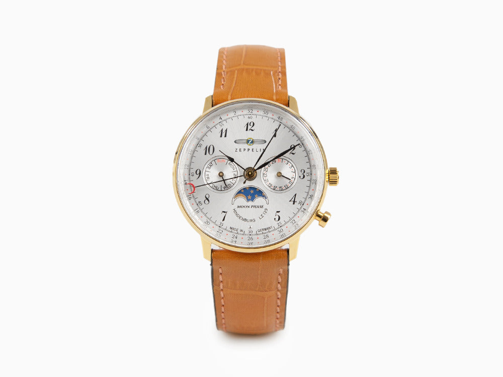 Zeppelin LZ 129 Hindenburg Moonphase Lady Quartz Watch, Gold, 36 mm, 7039-1