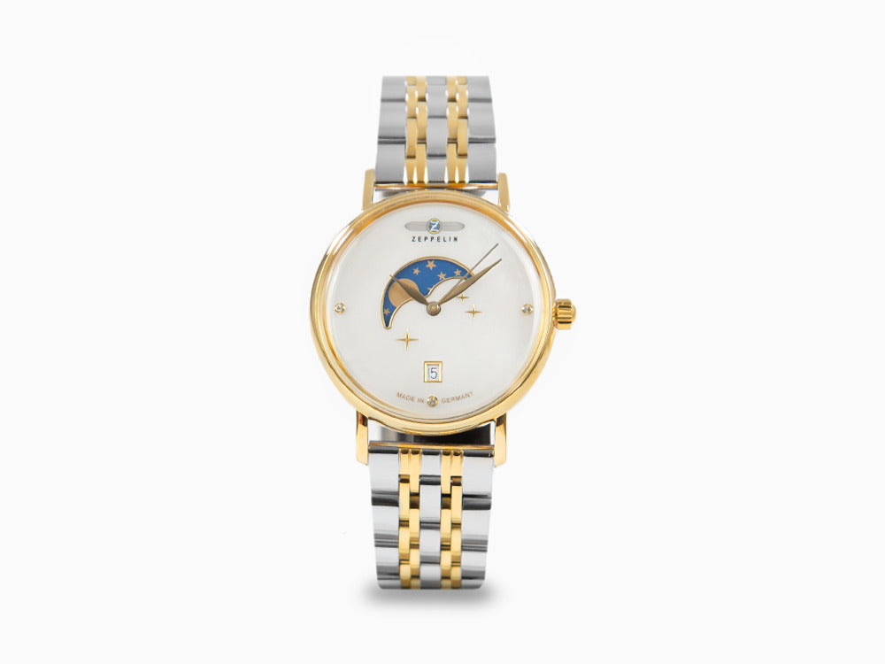 Zeppelin Luna Quartz Watch, White, 36 mm, Day, Yes, 7133M-5