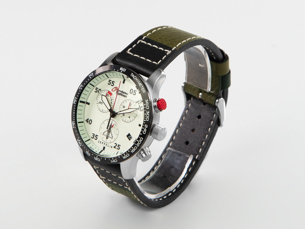 Zeppelin Eurofighter Quartz Watch, White, Day, Leather strap, 7298-5