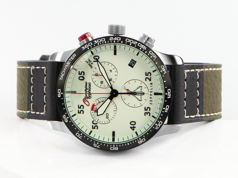 Zeppelin Eurofighter Quartz Watch, White, Day, Leather strap, 7298-5