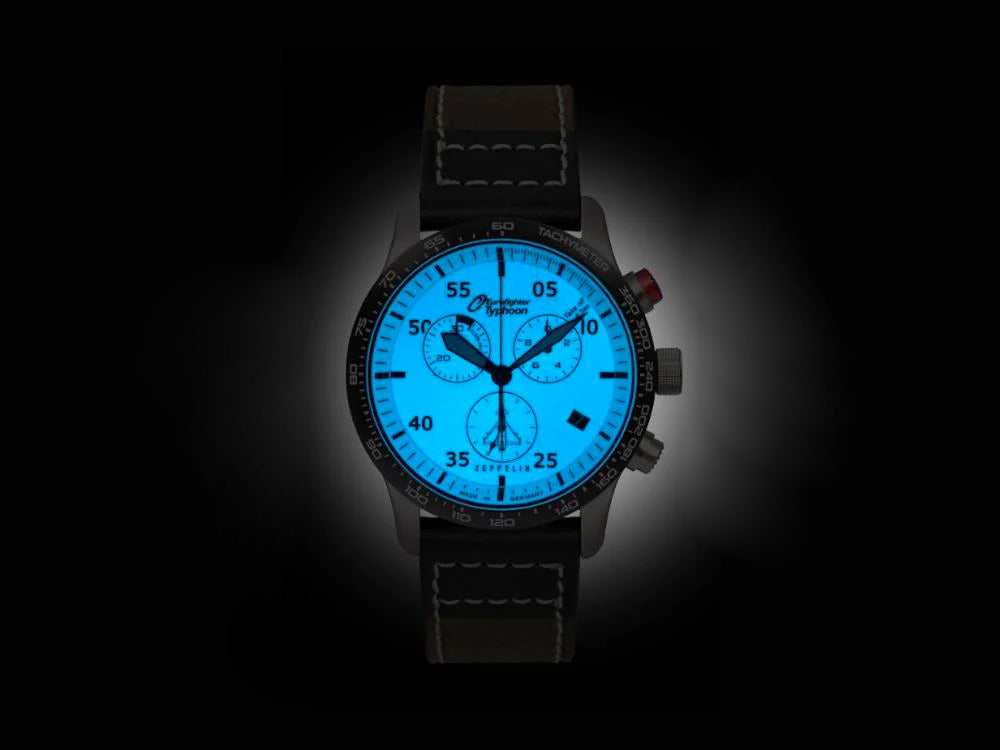 Zeppelin Eurofighter Quartz Watch, White, Day, Leather strap, 7298-5