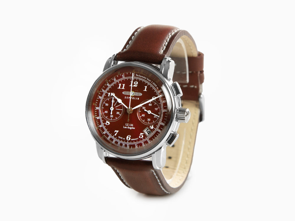 Zeppelin LZ126 Los Angeles Quartz Watch, Red, 42 mm, 7614-6