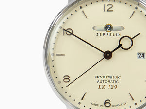 Zeppelin LZ 129 Hindenburg Automatic Watch, Beige, 40 mm, Day, Leather, 8062-5