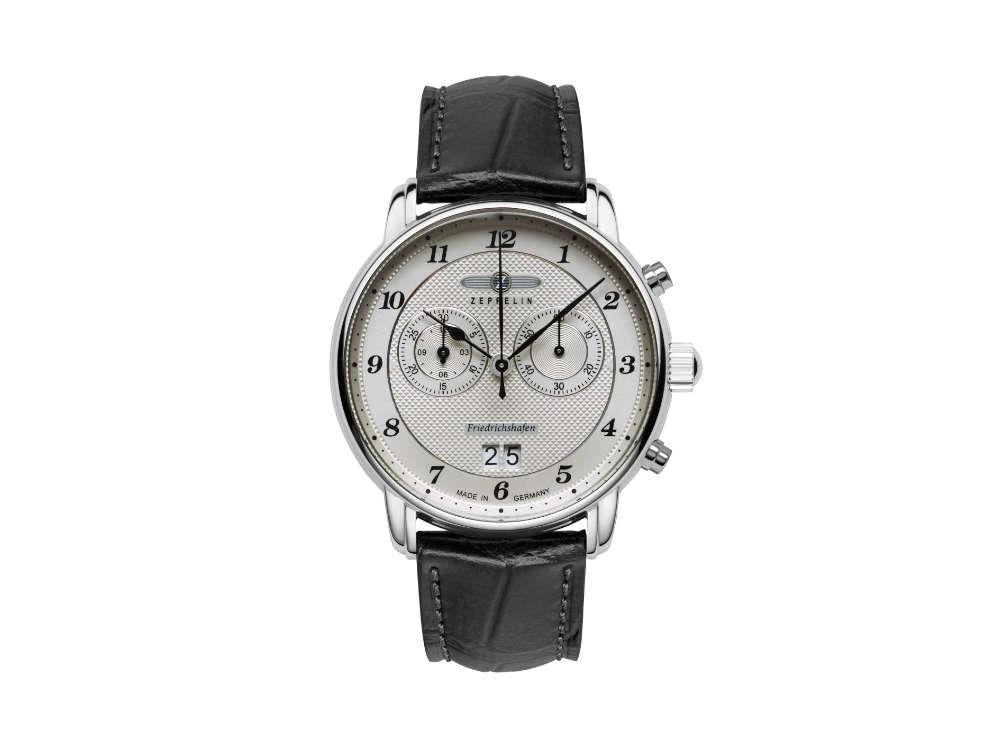 Zeppelin Friedrichshafen Quartz Watch, Silver, 40 mm, Chronograph, 8584-4