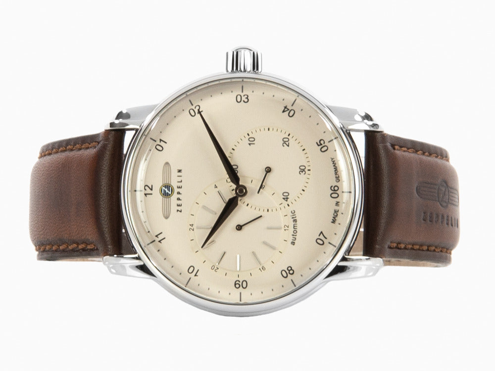 Zeppelin Captain Line Automatic Watch, Beige, 42 mm, Leather strap, 8662-5