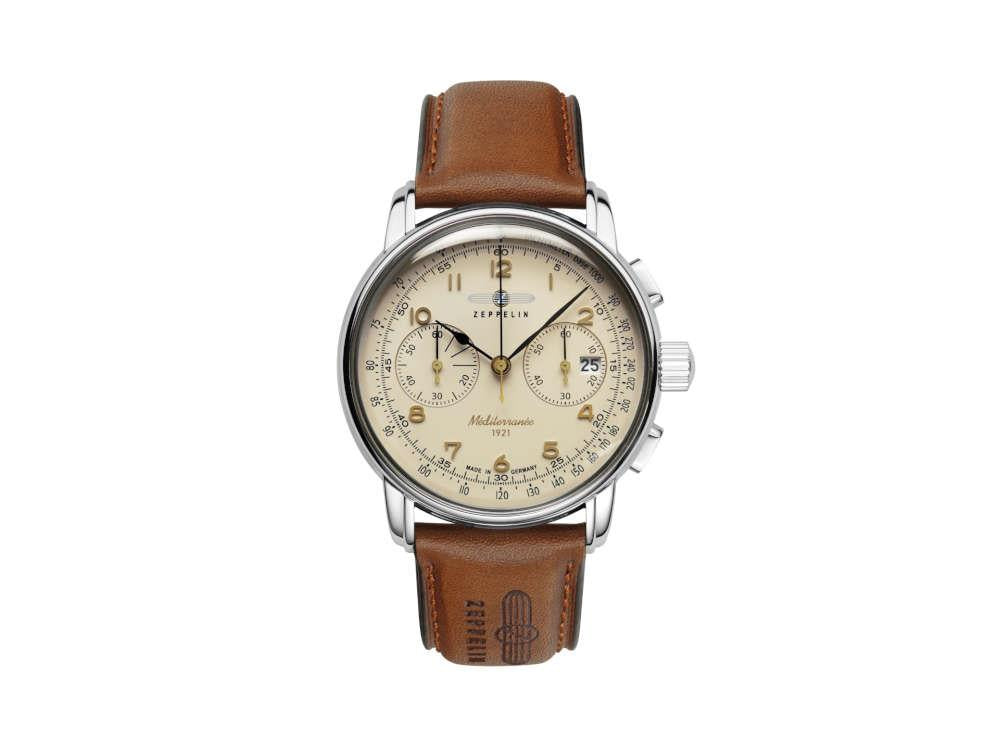 Zeppelin Méditerranée Chrono Quartz Watch, Beige, 42 mm, Day, 9670-5