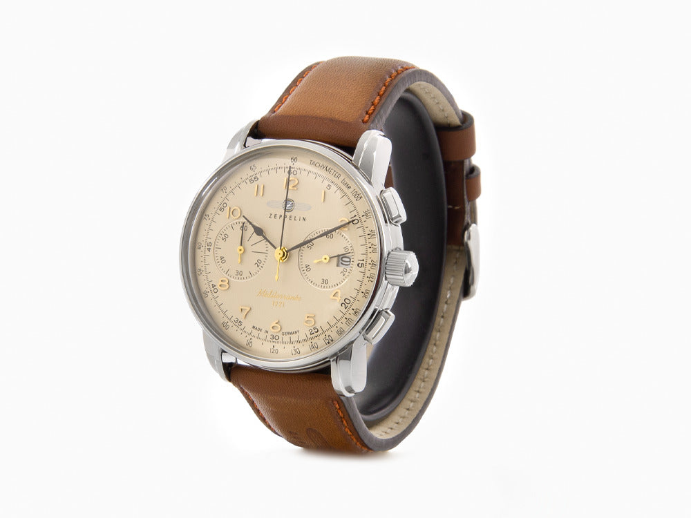 Zeppelin Méditerranée Chrono Quartz Watch, Beige, 42 mm, Day, 9670-5