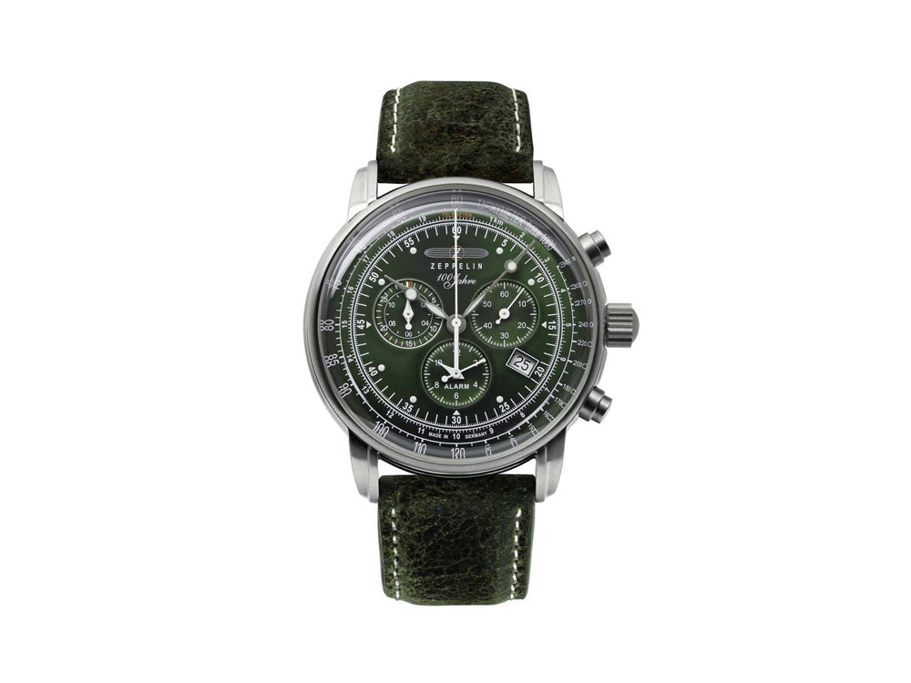 Zeppelin 100 Years Zeppelin Ed. 1 Quartz Watch, Green, 42 mm, Day, 8680-4