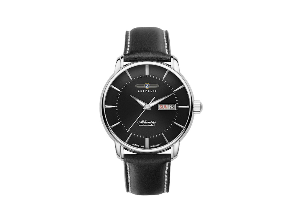 Zeppelin Atlantic Automatic Watch, Black, 41 mm, Day and date, Leather, 8466-2