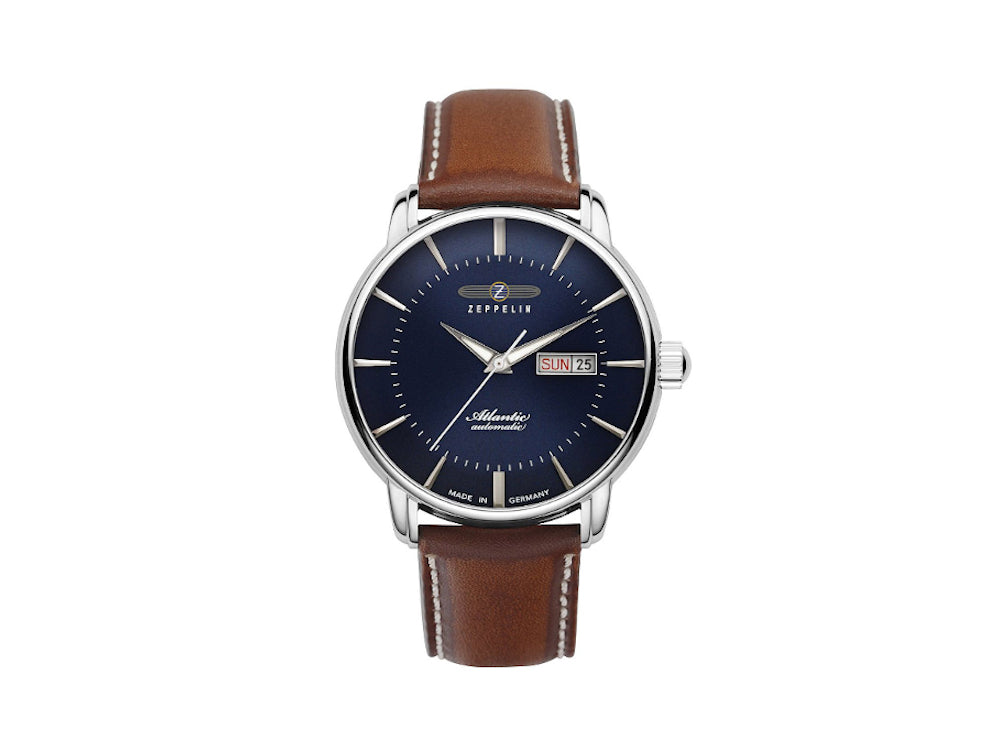 Zeppelin Atlantic Automatic Watch, Blue, 41 mm, Day and date, Leather, 8466-3